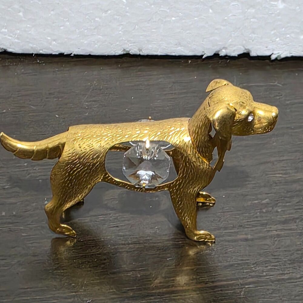 Dog Mini Figurine Gold Plated Swarovski Crystal Elements 3"W - Picture 9 of 12